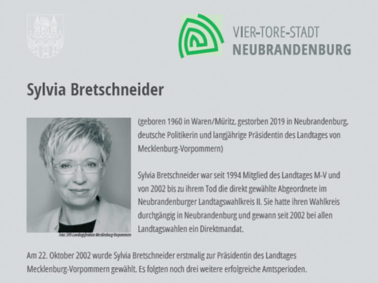 Hinweistafel Sylvia Bretschneider Neubrandenburg